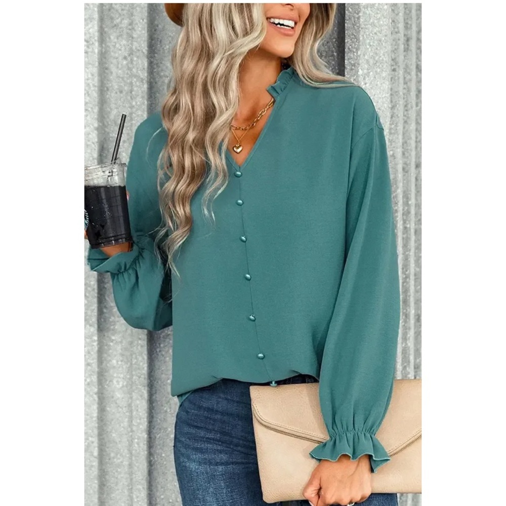 V-Neck Ruffle Blouse - Picture 2 of 3